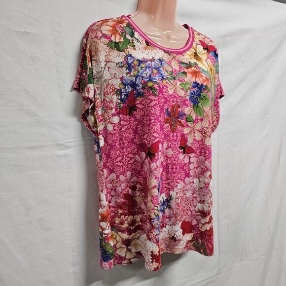 Johnny Was Frame Relaxed Dolman Sleeve Floral Tee Top Blouse Size L Multicolor - Picture 2 of 12